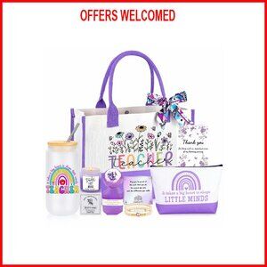 Large Cotton Canvas Tote Bag with Makeup Case, Perfect for Teachers & Daily Use